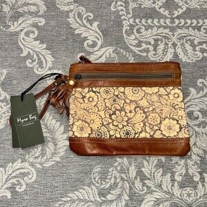 Myra Bag Wristlet Pouch Clutch Womens Small Tan Floral Tassel Zip Closure